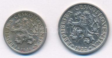 Csehszlovákia 1922. 1K Cu-Ni + 1946. 1K Cu-Ni T:AU,XF az egyiken kis ph
Czechoslovakia 1922. 1 Koru...
