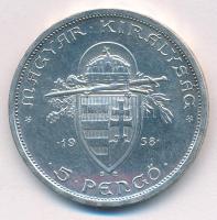 1938. 5P Ag "Szent István" T:AU,XF patina 
Adamo P8.1