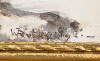 Włodzimierz Rutkowski (1915-1992): Lovaskocsi a hóban. Olaj, farost, jelezve jobbra lent. Dekoratív ...