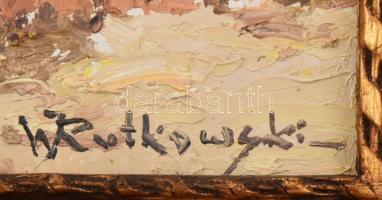 Włodzimierz Rutkowski (1915-1992): Ház napfényben. Olaj, farost, jelezve jobbra lent. Dekoratív fake...