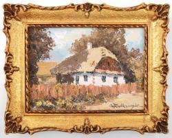 Włodzimierz Rutkowski (1915-1992): Ház napfényben. Olaj, farost, jelezve jobbra lent. Dekoratív fake...