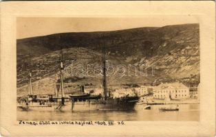 1909 Zengg, SMS ZARA Osztrák-Magyar Monarchia Zara-osztályú torpedóhajó (őrhajó) a kikötőben / K.u.K. Kriegsmarine Torpedoboot / WWI Austro-Hungarian Navy torpedo cruiser at the port. photo (EK)