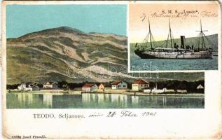 1908 Tivat, Teodod; Seljanovo, SMS LUSSIN osztrák-magyar haditengerészet torpedócirkálója / K.u.K. Kriegsmarine SMS Lussin Torpedokreuzer / Austro-Hungarian Navy SMS Lussin torpedo cruiser. Josef Prevalil (EM)