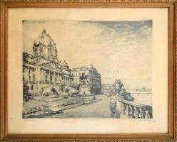 Szentgyörgyvári Gyenes Lajos (1890-1971): Várkert, Buda. Rézkarc, papír. Jelzett. Üvegezett fakeretb...