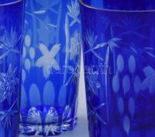 Dúsan csiszolt ólomkristály kék üdítőspohár szett, 8 db, original dobozban, hibátlanok, m: 14,5 cm