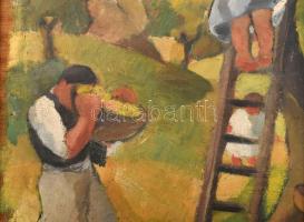 Simon Béla (1910-1980): Almaszedés. Olaj, vászon, jelezve balra lent. Hátoldalán román kiviteli bély...