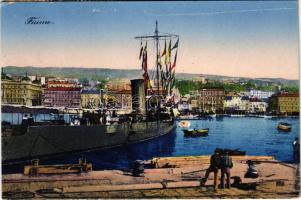 1921 Fiume, Rijeka; SMS TRABANT az Osztrák-Magyar Monarchia Trabant-osztályú torpedóhajója (őrhajója) a kikötőben / K.u.K. Kriegsmarine Torpedoboot / Austro-Hungarian Navy torpedo gunboat at the port (EK) + "Governo Provvisorio"