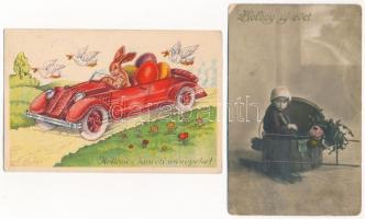 14 db RÉGI motívum képeslap vegyes minőségben: gyerekek / 14 pre-1945 motive postcards in mixed qual...