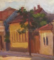 Ács Ferenc (1876-1949): Kolozsvári utca. Olaj, karton. Jelezve balra lent. 50x72 cm. Üvegezett faker...