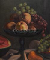 Mikola András (1884-1970): Asztali csendélet gyümölcsökkel. Olaj, vászon. Jelezve jobbra lent. Dekor...