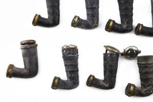 10 db debreceni papgyárban készült cseréppipa, fém szerelékkel. 7 cm