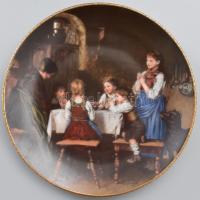 Bareuther Bavaria porcelán fali dísztányér, Franz von Defregger sorozat, &quot;Beim Abendgebet&quot;. Matricás, jelzett, számozott, hibátlan, d: 20 cm