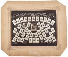 1904 Bp., V. dr. László Mihály féle nyilv. főgimnázium tablóképe, rajta a tulajdonos-igazgató László Mihály (1849-1932) képével 43x36 cm Kartonon, sérüléssel