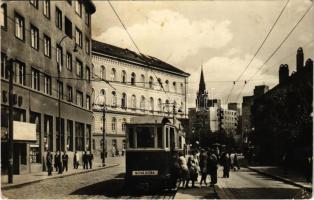 1954 Pozsony, Pressburg, Bratislava; utca, villamos Nová Doba felé / street, tram (EK)