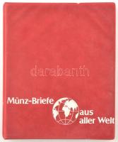 "Münz Briefe aus aller Welt" piros, plüssborítású, négygyűrűs album, 45db kettes osztású berakólappal. Használt, jó állapotban