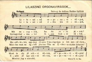 1939 Lilaszinű orgonavirágok... Szöveg és dallam Balázs Győzőé - magyar kottás képeslap (EB)