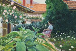 Erdélyi Béla (1891-1955): Hölgy virágok közt (Jakula Kálmánné, Neumayer Mária. Jakula Kálmán, Erédly...