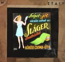 4 darab üvegnegatív, közte színezett 'Sláger Divatház' reklám, 8,5x8,5 cm