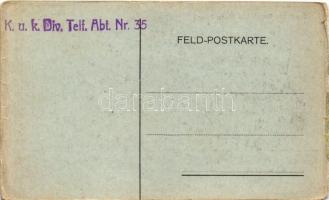 Tomaszów, Tomaschow (Russ. Polen); Feld-Postkarte + "K.u.k. Div. Telf. Abt. Nr. 35." (kopo...