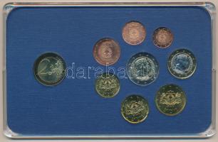 Lettország 2014. 1c-2E (9xklf) forgalmi szett műanyag tokban, közte 2E "Az euró bevezetése"...