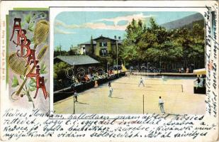 1901 Abbazia, Opatija; Lawn Tennis Platz / tenisz pálya / tennis court, sport. Art Nouveau, floral (EK)