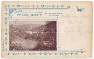 1897 (Vorläufer!) Plitvicka Jezera / Plitvicei tavak / Les Lacs de Plitvice en Croatie / Plitvice Lakes. Art Nouveau, floral,  swallow (lyuk / pinhole)