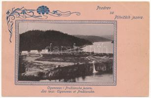 1905 Plitvicka Jezera, Ciginovac i Proscansko jezero / Plitvitzer-Seen, Ciginovac-see, Proscansko-see / Plitvicei-tavak / Plitvice Lakes. Art Nouveau, floral (EK)