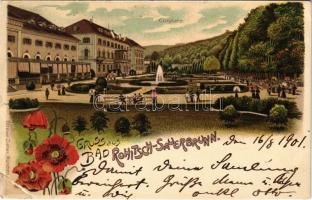 1901 Rogaska Slatina, Rohitsch-Sauerbrunn; Curplatz / sanatorium park. Ottmar Zieher Art Nouveau, floral litho (tear)