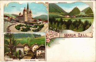 1939 Mariazell, Kirche, Sigmundsberg, Heilig. Brunnen. Gregor Fischer Art Nouveau, floral, litho (EK)