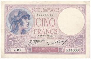 Franciaország 1928. 5Fr T:F szép papír France 1928. 5 Francs C:F fine paper Krause P#72