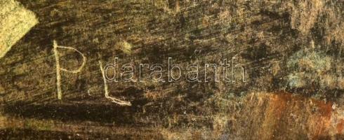 PL jelzéssel: Áramlás. Monotípia, papír, üvegezett fakeretben. 47,5x42,5 cm