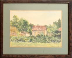 Jelzés nélkül: Kertek alján. Akvarell, papír, üvegezett fakeretben, 23,5×33,5 cm