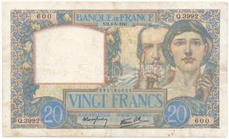 Franciaország 1941. 20Fr "Munka és tudomány" T:F France 1941. 20 Francs "Travail et Science" C:F Krause 92.