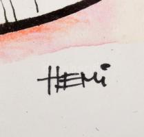 Hemmert László (1953-2018): Foghíjasnak, fogatlannak (karikatúra). Tus, akvarell, papír, jelzett, üv...