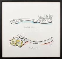 Hemmert László (1953-2018): Foghíjasnak, fogatlannak (karikatúra). Tus, akvarell, papír, jelzett, üv...