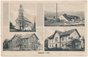 1929 Jasenak (Ogulin), mozaiklap, fűrésztelep, fatelep / multi-view postcard, sawmill, lumber yard (fl)