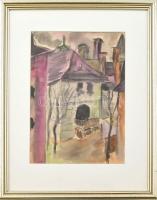 Jelzés nélkül: Utcarészlet. Akvarell, ceruza, papír. Üvegezett fakeretben. 28,5×19,5 cm