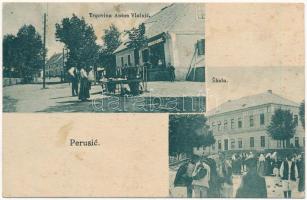 1922 Perusics, Perusic (Lika); Trgovina Anton Vlainic, skola / Anton Vlainic üzlete, iskola / shop, school (fl)