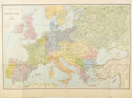 Brandes' Karte für den Europäischen Krieg 1914 / Európa térképe az I. világháború idején, 1 : 5.000.000, Wien, Moritz Perles, sérülésekkel, 90x69 cm