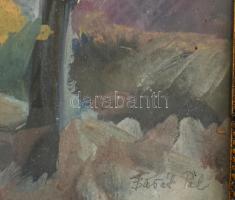 Baráth Pál (1950-): Színes táj. Tempera, papír. Jelezve jobbra lent. Üvegezett, kissé sérült keretbe...