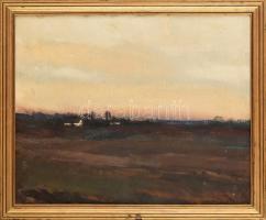 Somogyi János (angyalföldi) (1928-2010): Alföld. Olajtempera, farost, jelzett. Hátoldalán autográf f...