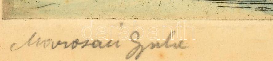 Marosán Gyula (1915-2003): Havas táj. Színezett rézkarc, papír. Jelzett. Kissé foltos. Üvegezett fak...