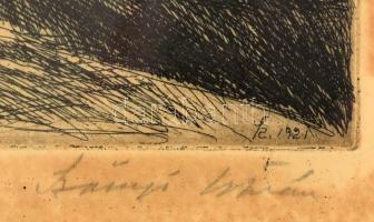 Szőnyi István (1894-1960): Rómaifürdői táj. Rézkarc, papír, jelzett. Dekoratív, üvegezett, kissé sér...