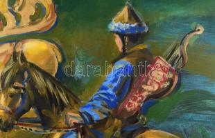 Tácsik János (1959-2005): Csodaszarvas, 2004. Olaj, vászon. Jelezve jobbra lent. Fakeretben. 100x90 ...