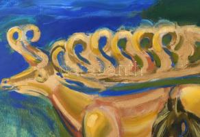 Tácsik János (1959-2005): Csodaszarvas, 2004. Olaj, vászon. Jelezve jobbra lent. Fakeretben. 100x90 ...