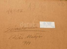 Réti Mátyás (1922-2002): Szénahordás, 1999. Olaj, farost, jelezve jobbra lent, a hátoldalán autográf...