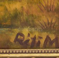 Réti Mátyás (1922-2002): Szénahordás, 1999. Olaj, farost, jelezve jobbra lent, a hátoldalán autográf...