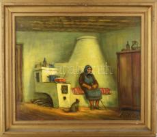 Réti Mátyás (1922-2002): Búboskemence. Olaj, farost, jelezve jobbra lent, a hátoldalán autográf felirattal. Dekoratív fakeretben, 50×60 cm