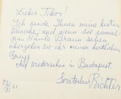 1961 Szvjatoszlav Richter (1915-1995) világhírű szovjet zongoraművész autográf, német nyelvű levele,...