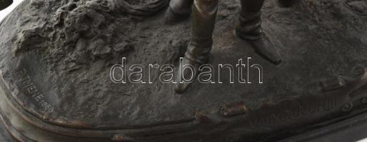 cca 1900-1920 Pierre Jules Mene (1810-1879) után: Vainqueur!!! (Győztes!!!) 1866. Patinázott bronz, ...